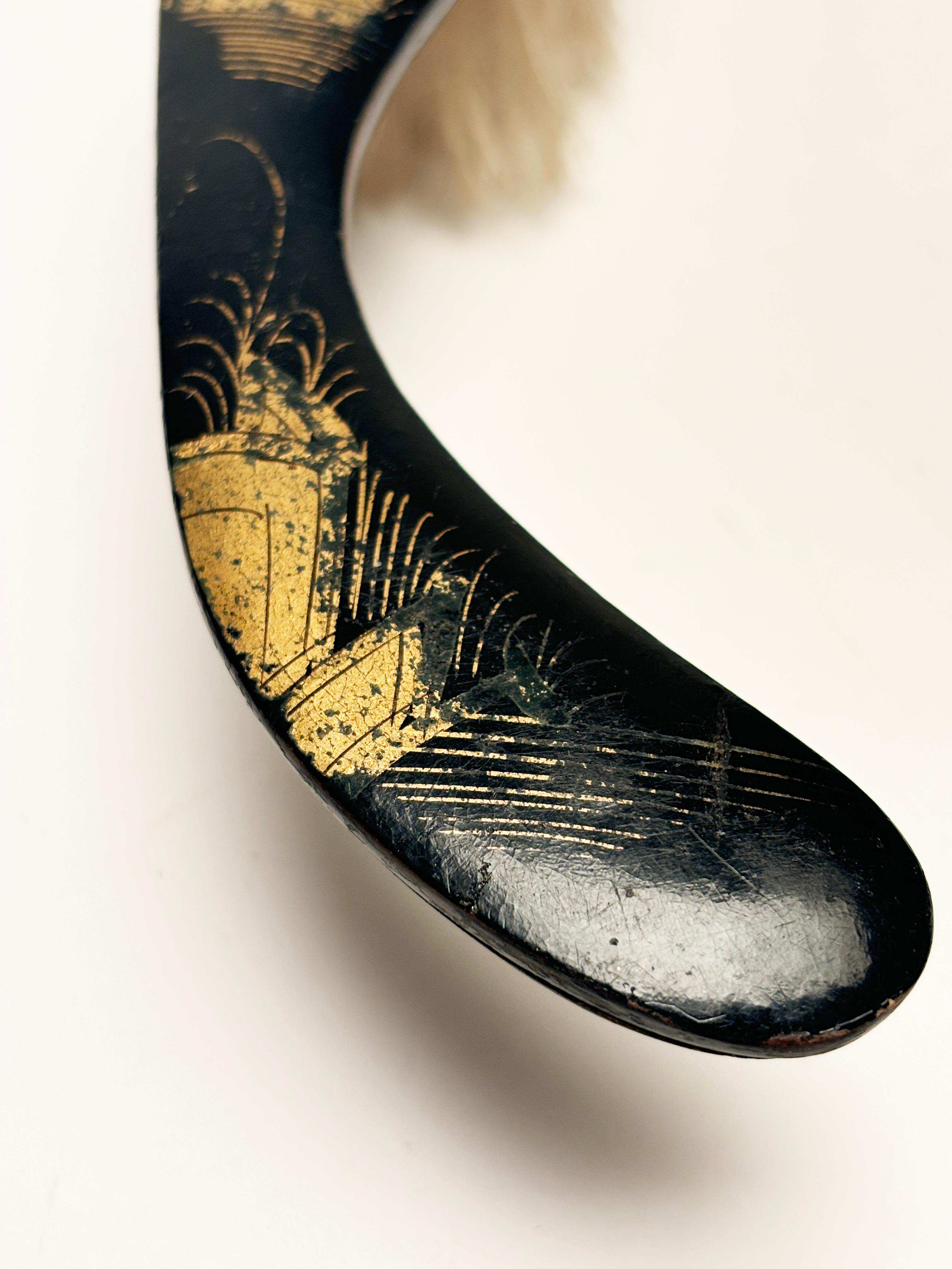 Lacquered Early 19th Century Black Lacquer Chinese Crumb Brush For Sale