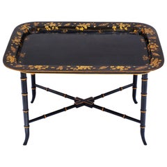 Early 19th Century Black Lacquer Papier Maché Tray Table with Stand