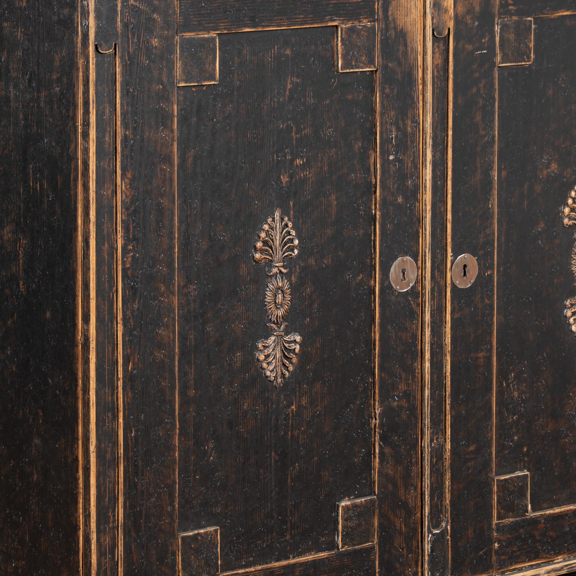 Early 19th Century Black Painted Pine Sideboard Serving Cabinet, Sweden 6