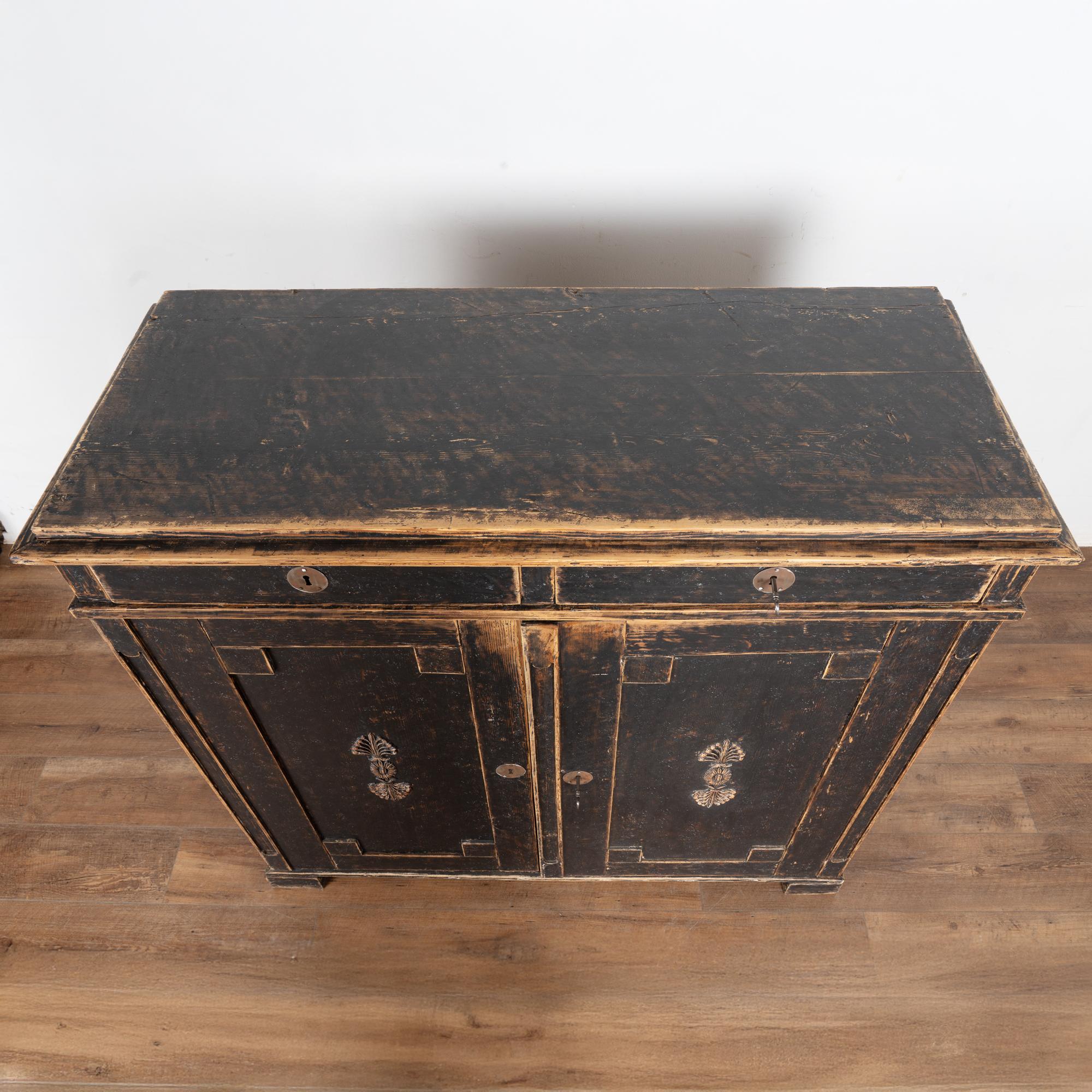 Early 19th Century Black Painted Pine Sideboard Serving Cabinet, Sweden In Fair Condition In Round Top, TX