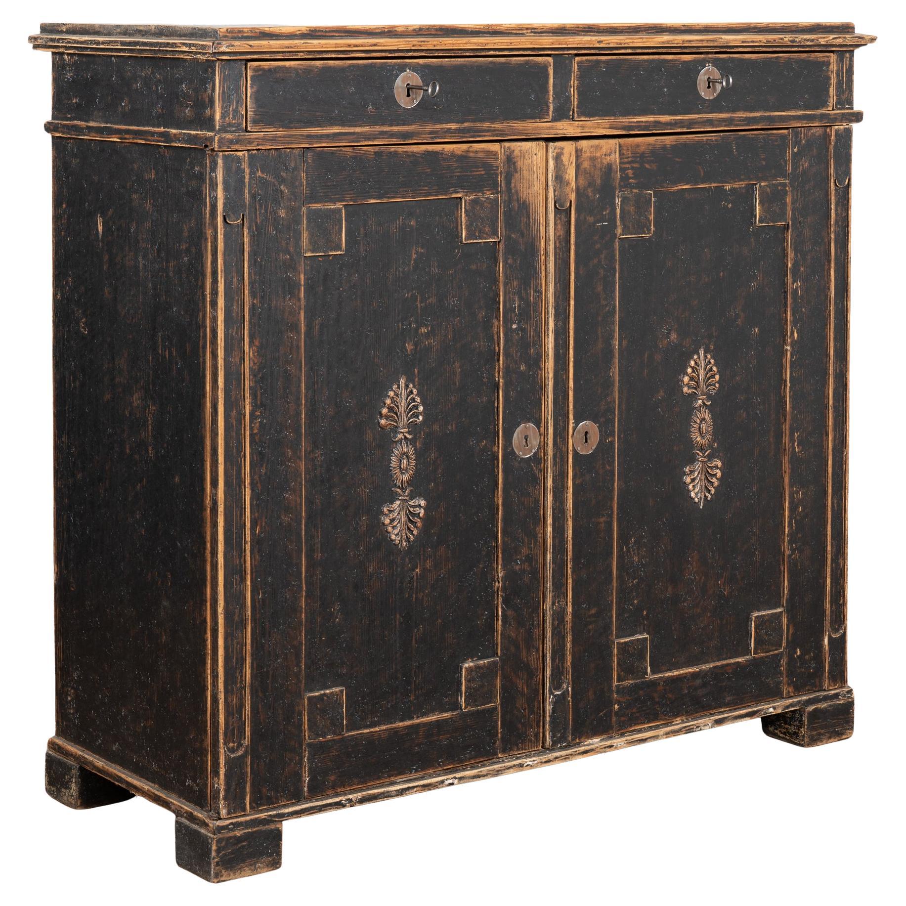 Early 19th Century Black Painted Pine Sideboard Serving Cabinet, Sweden