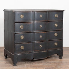 Early 19th Century Black Rococo Large Oak Chest of Four Drawers, Denmark