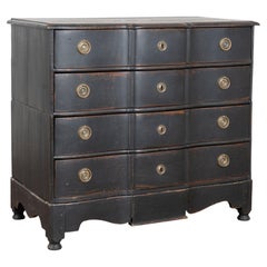 Early 19th Century Black Rococo Large Oak Chest of Four Drawers, Denmark