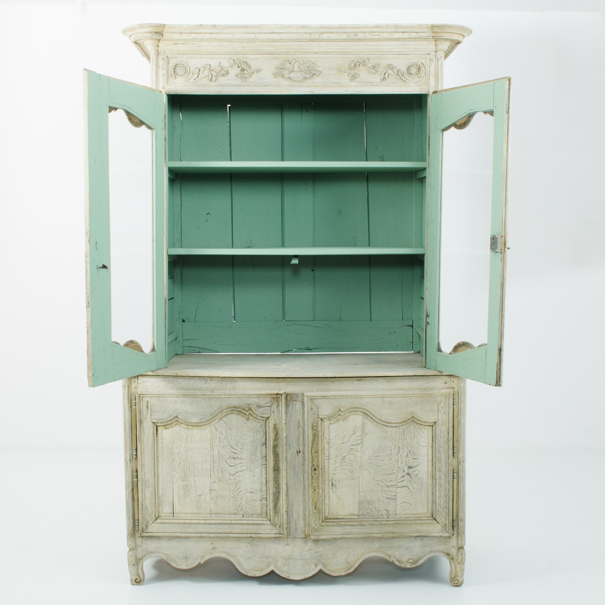 French Provincial Early 19th Century Bleached Oak Vitrine Cupboard