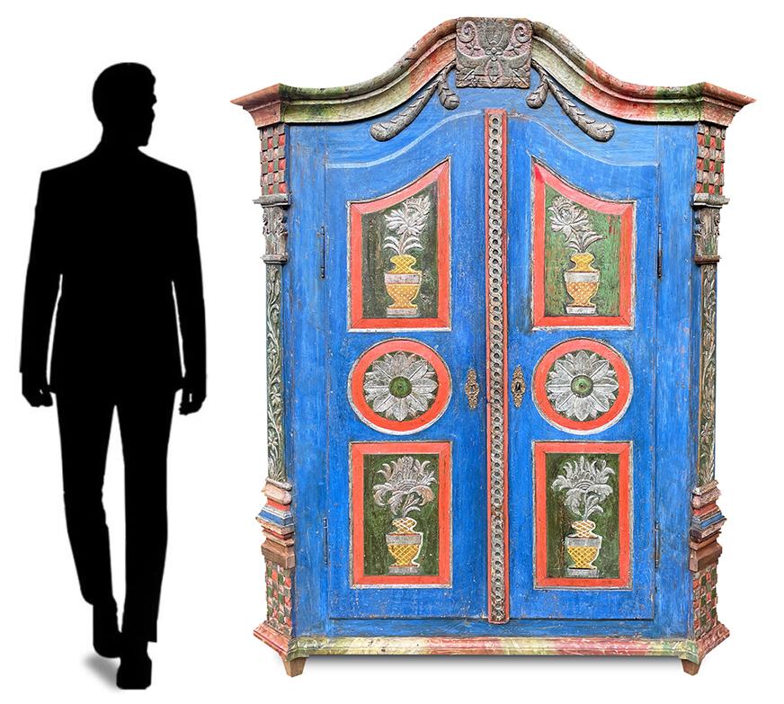 German Early 19th Century Blu Carved Wardrobe, Central Europe
