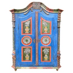 Early 19th Century Blu Carved Wardrobe, Central Europe
