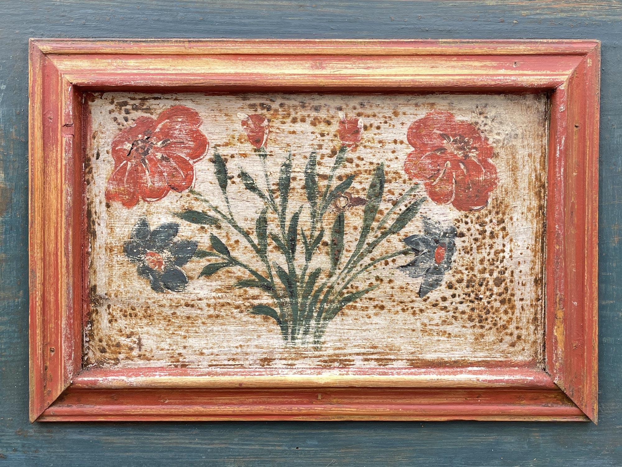 Early 19th Century Blu Floral Painted Blanket Chest 7