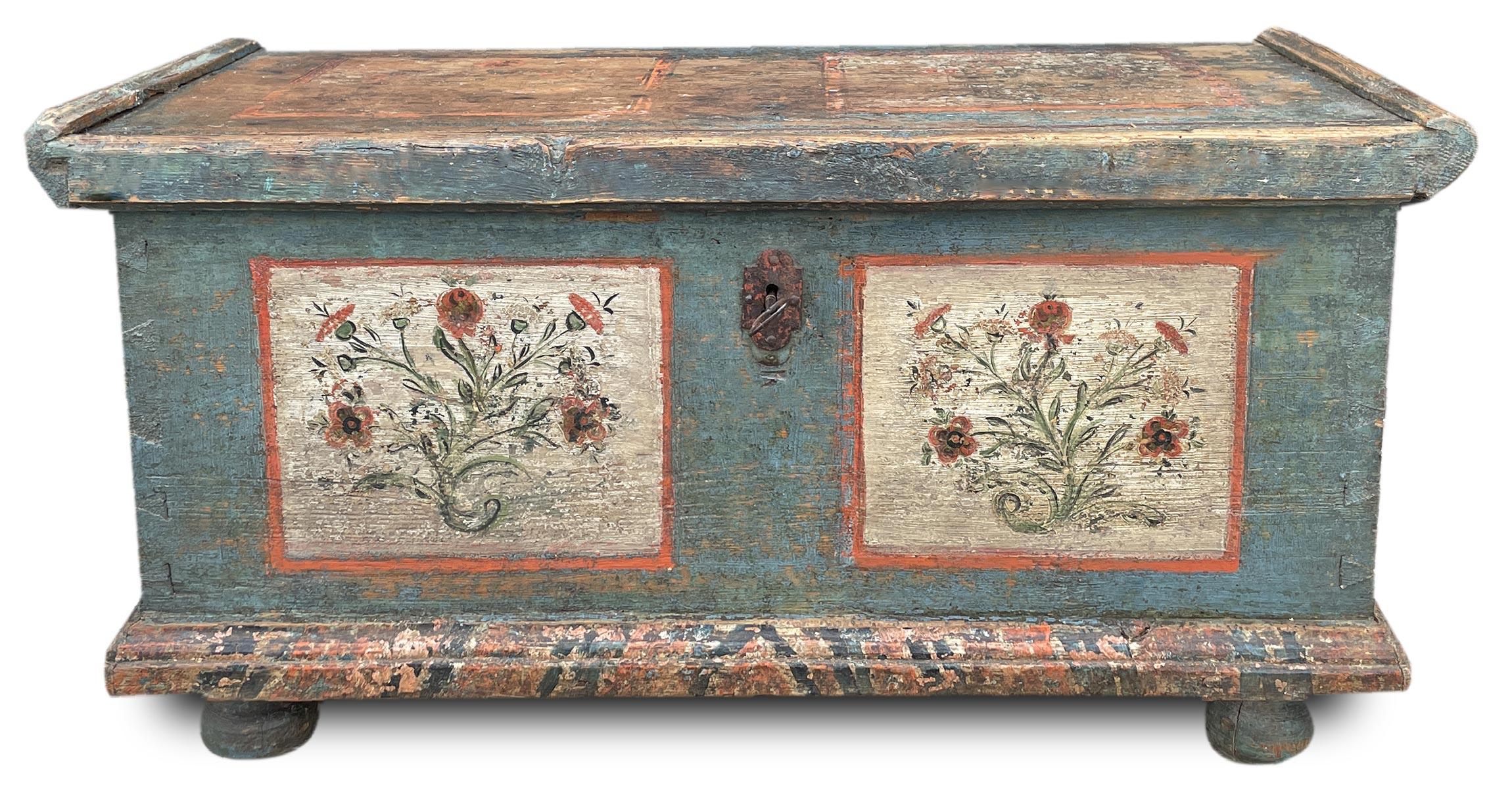 Early 19th Century Blu Floral Painted Blanket Chest 8