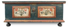 Early 19th Century Blu Floral Painted Blanket Chest