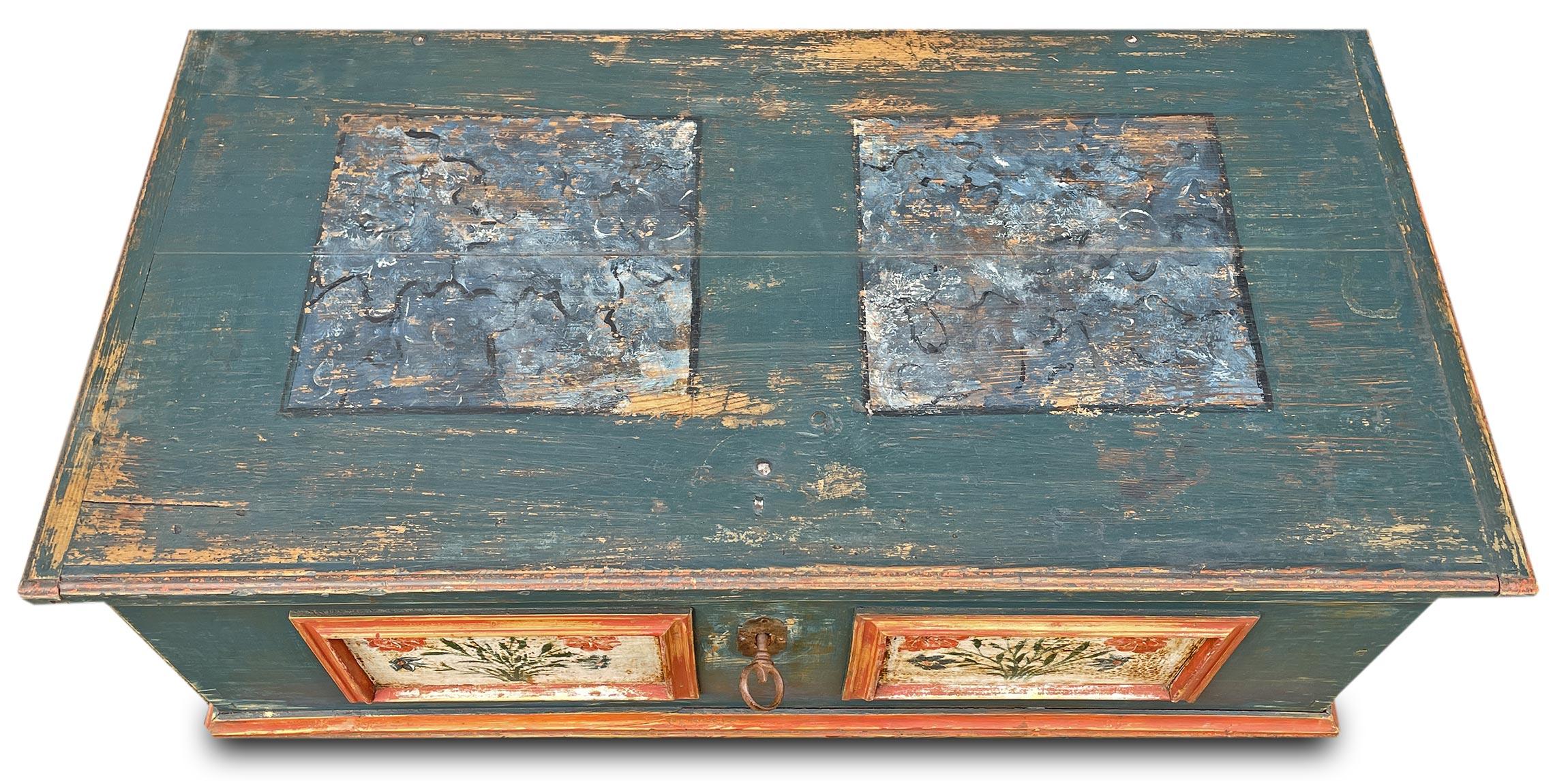 Early 19th Century Blu Floral Painted Blanket Chest 1