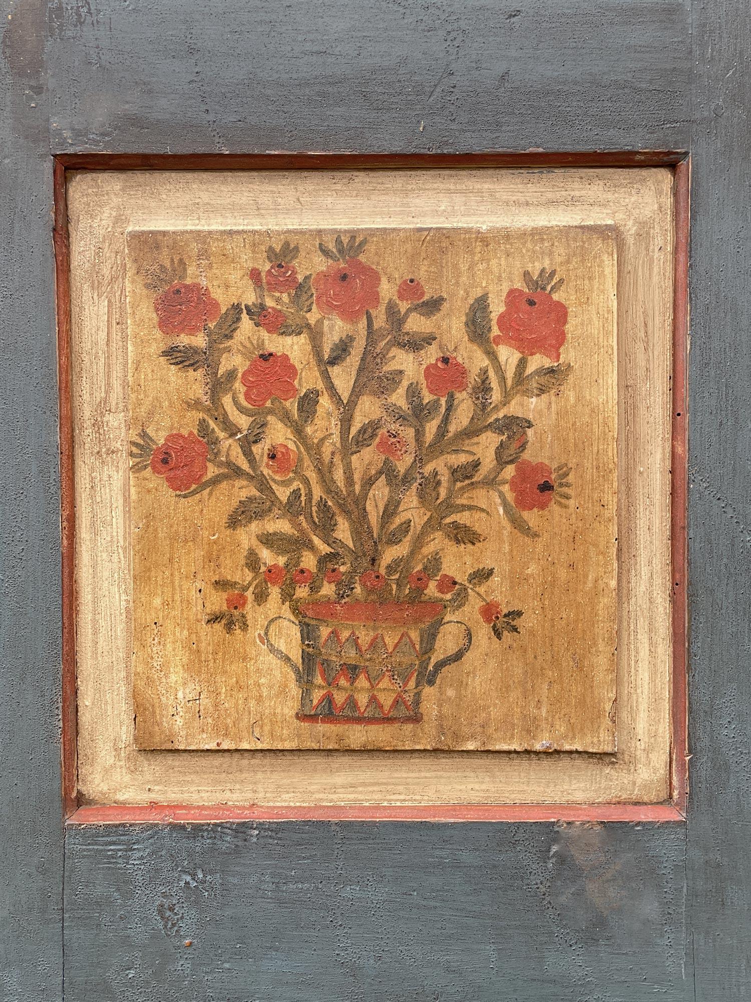 Early 19th Century Blu Floral Painted Cabinet with Tympanum 3