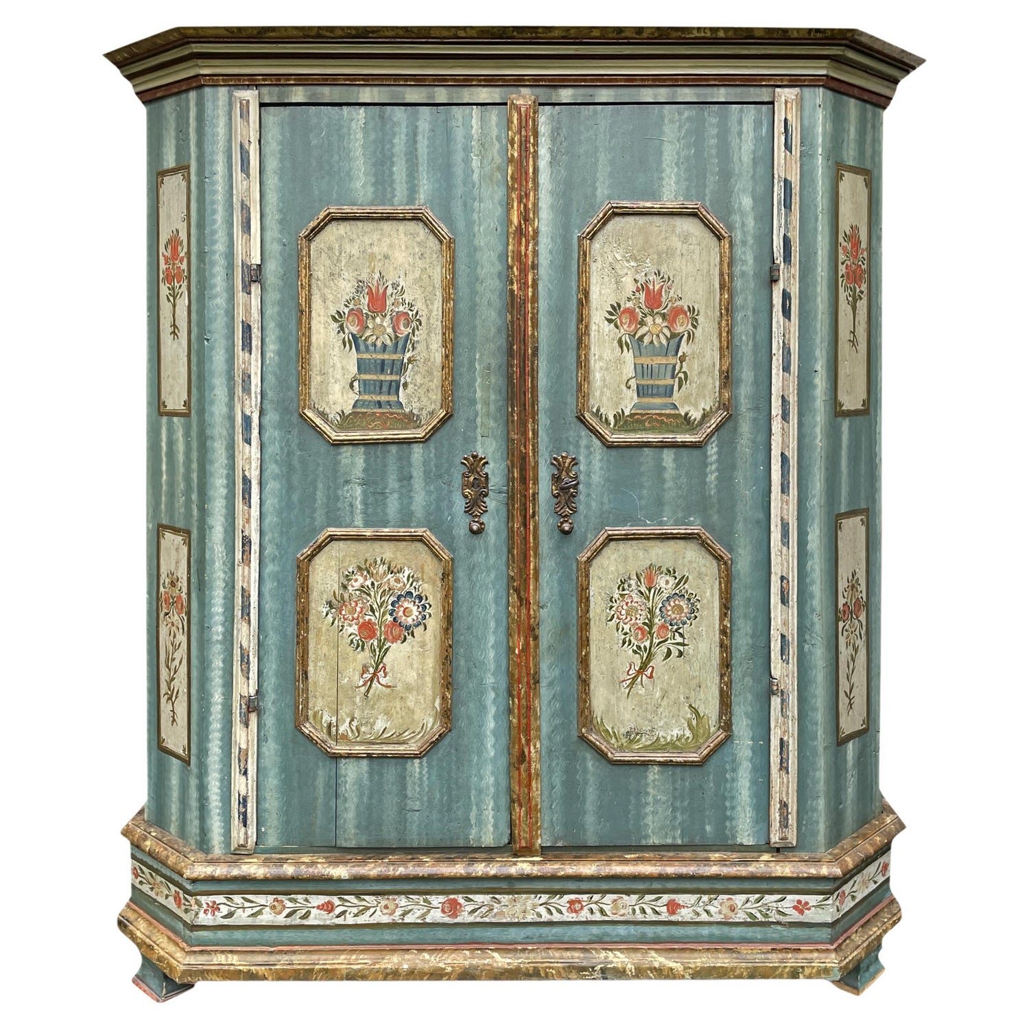 1835 Blu Floral Painted Cabinet For Sale at 1stDibs