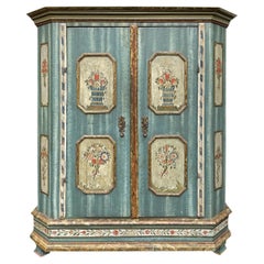 Antique Early 19th Century Blu Floral Painted Wardrobe