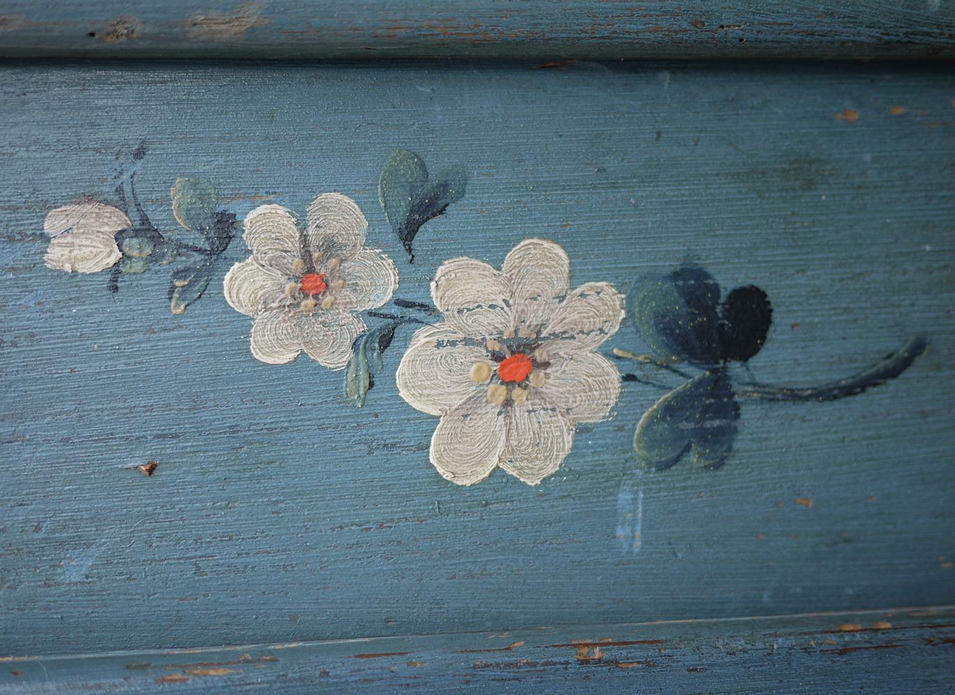 Fir Early 19th Century Blue Painted Floral Wardrobe