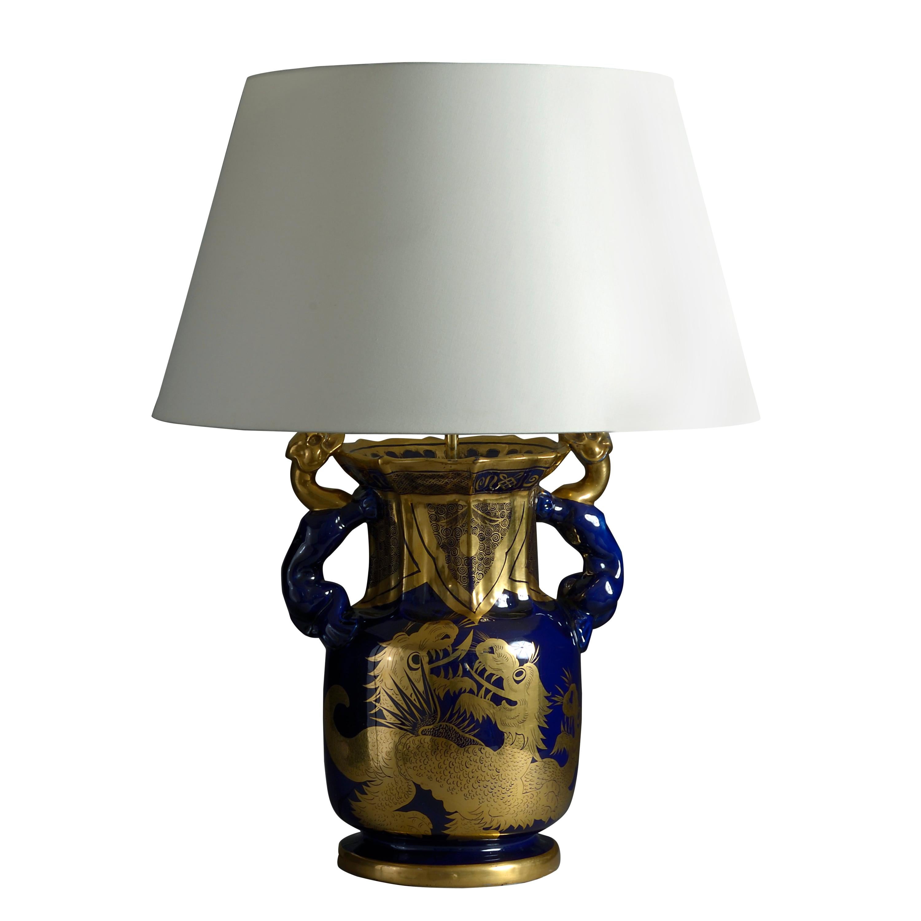 Early 19th Century Blue and Gold Mason’s Ironstone Vase Lamp