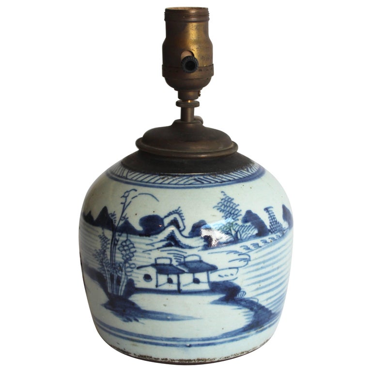 Early 19th Century Blue and White Canton Table Lamp For Sale at 1stDibs
