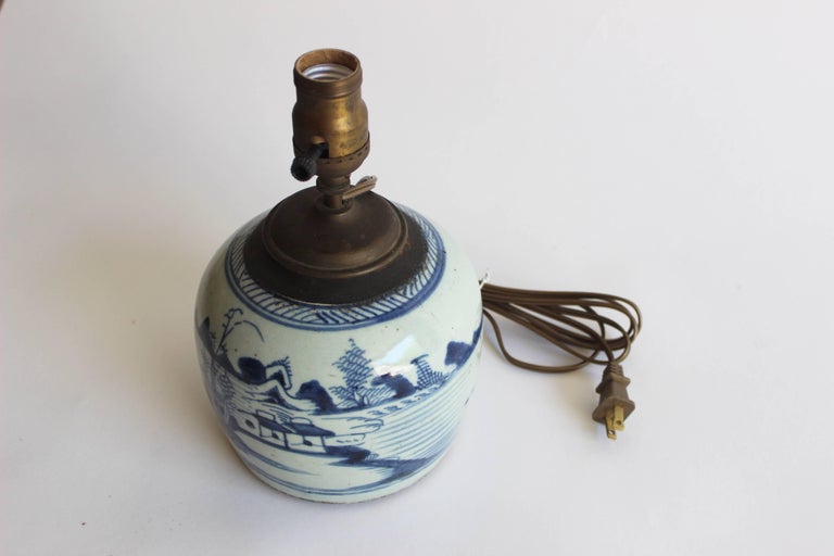 Early 19th Century Blue and White Canton Table Lamp For Sale at 1stDibs