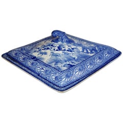 Early 19th Century Blue and White Covered Dish with East Indian Hunt Scene