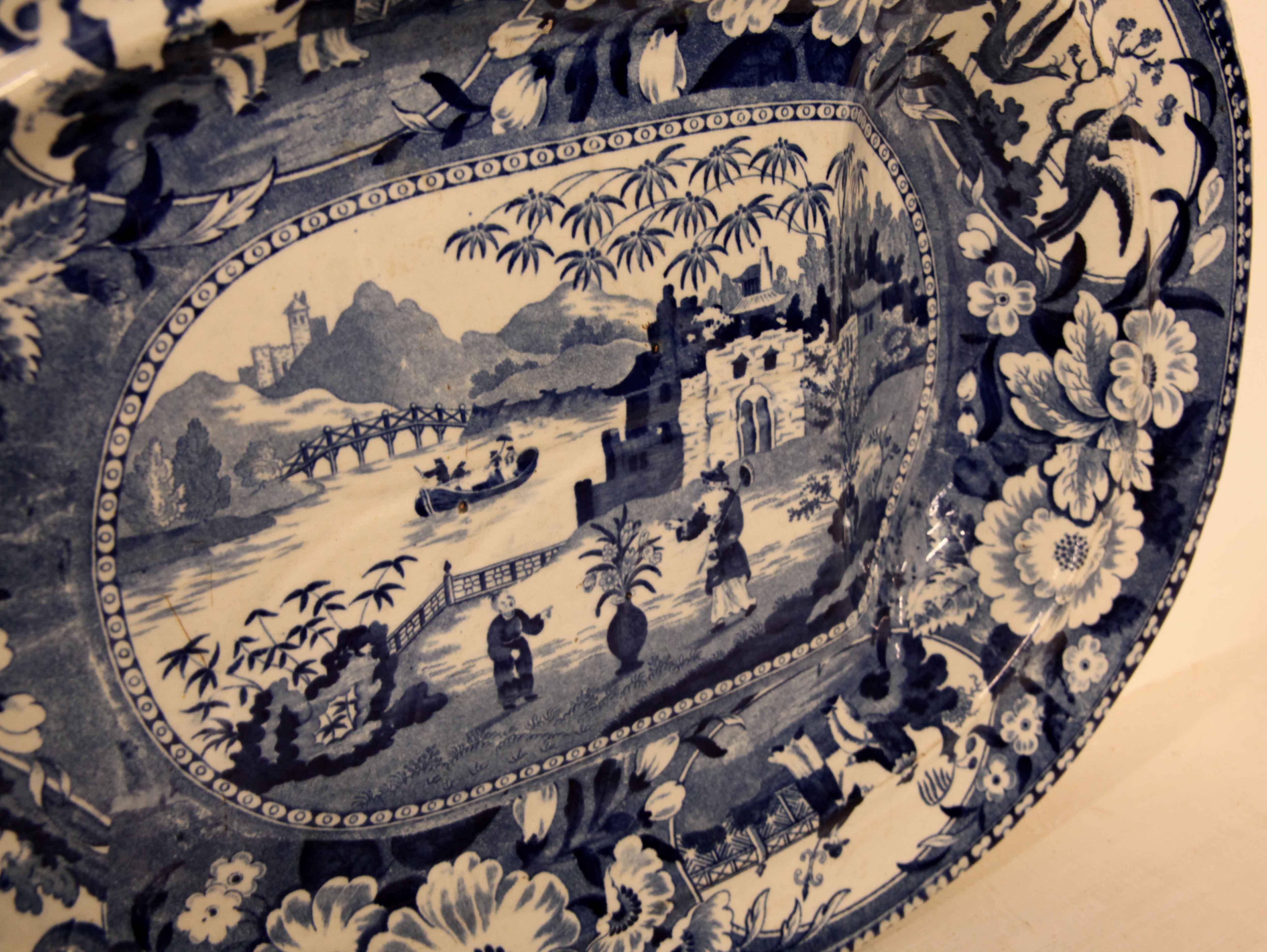 Early 19th Century Blue and White Well and Tree Platter 4