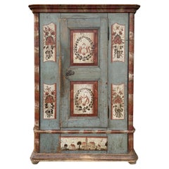 Used Early 19th Century Blue Floral Painted Cabinet