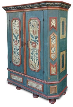 Early 19th Century Blue Floral Painted Cupboard - European Alps