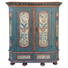 Early 19th Century Blue Floral Painted Cupboard - European Alps