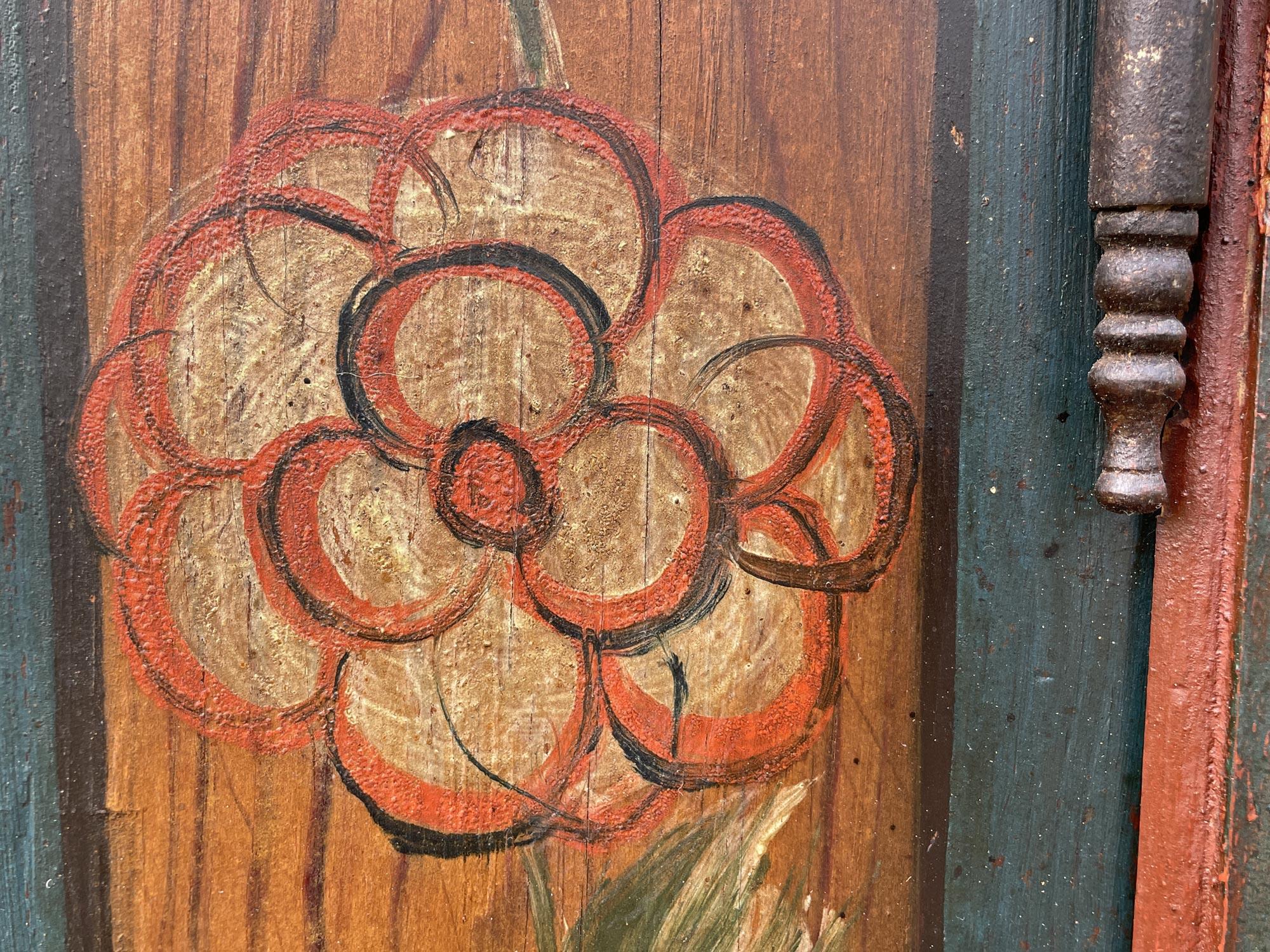 Early 19th Century Blue Floral Painted Wardrobe 8