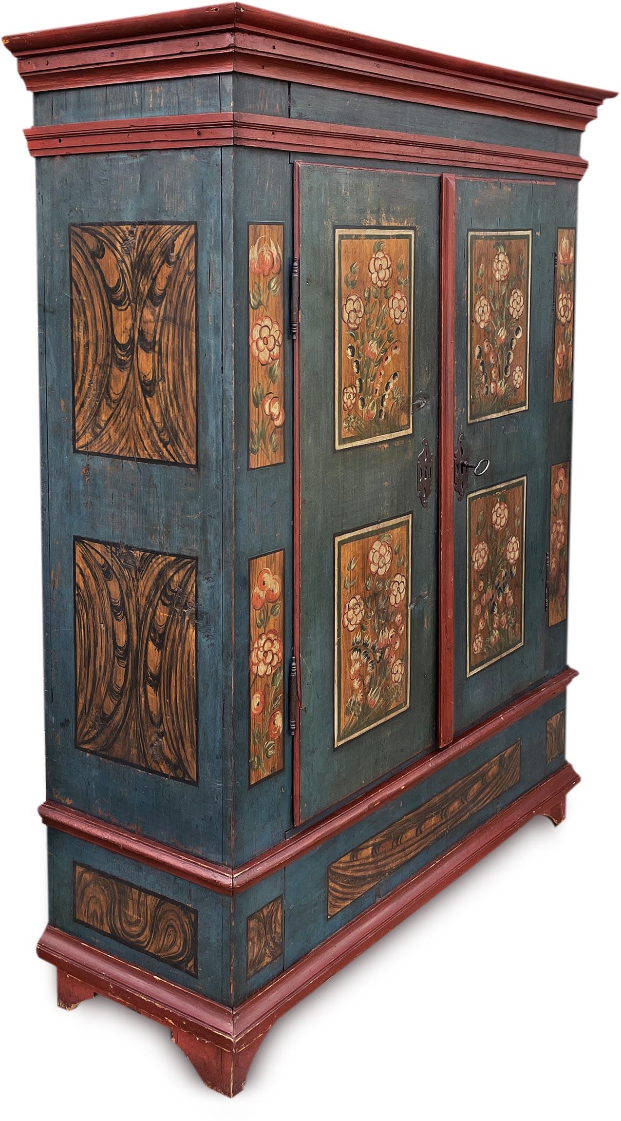 Early 19th Century Blue Floral Painted Wardrobe 14