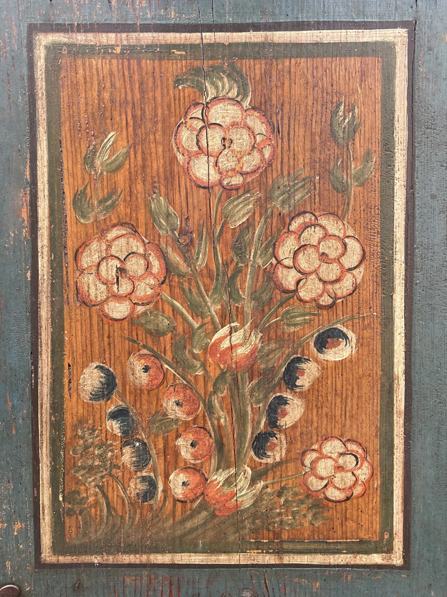 Early 19th Century Blue Floral Painted Wardrobe 2