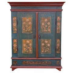Early 19th Century Blue Floral Painted Wardrobe