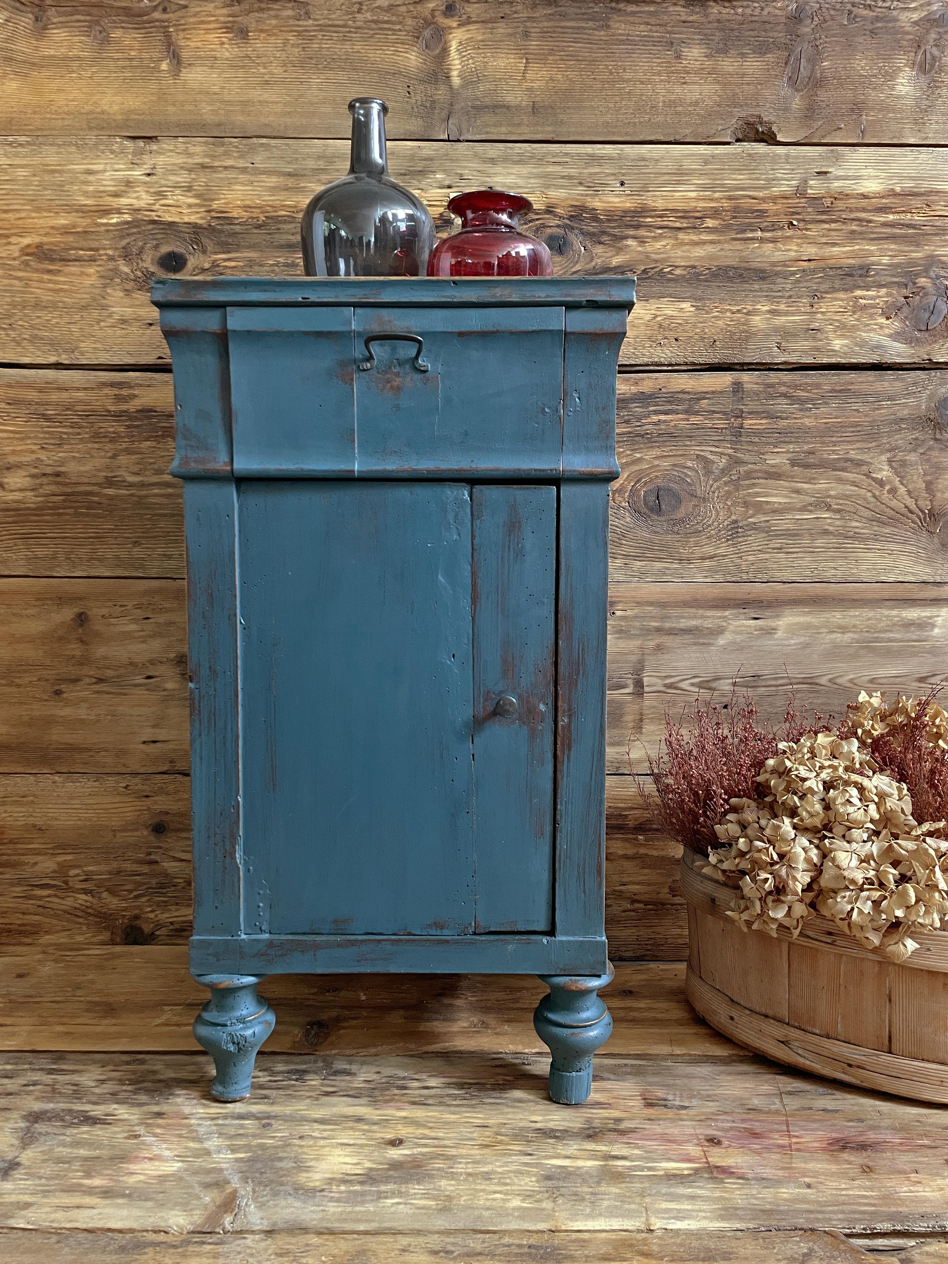 Painted Early 19th Century Blue Italian Bedside Table  For Sale
