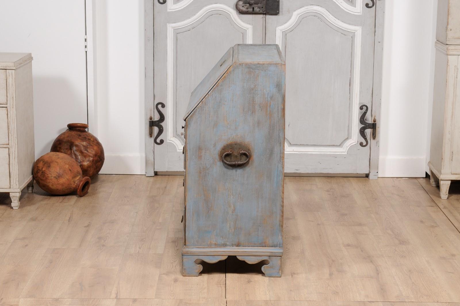 Early 19th Century Blue Painted Swedish Gustavian Period Slant-Front Secretary For Sale 9