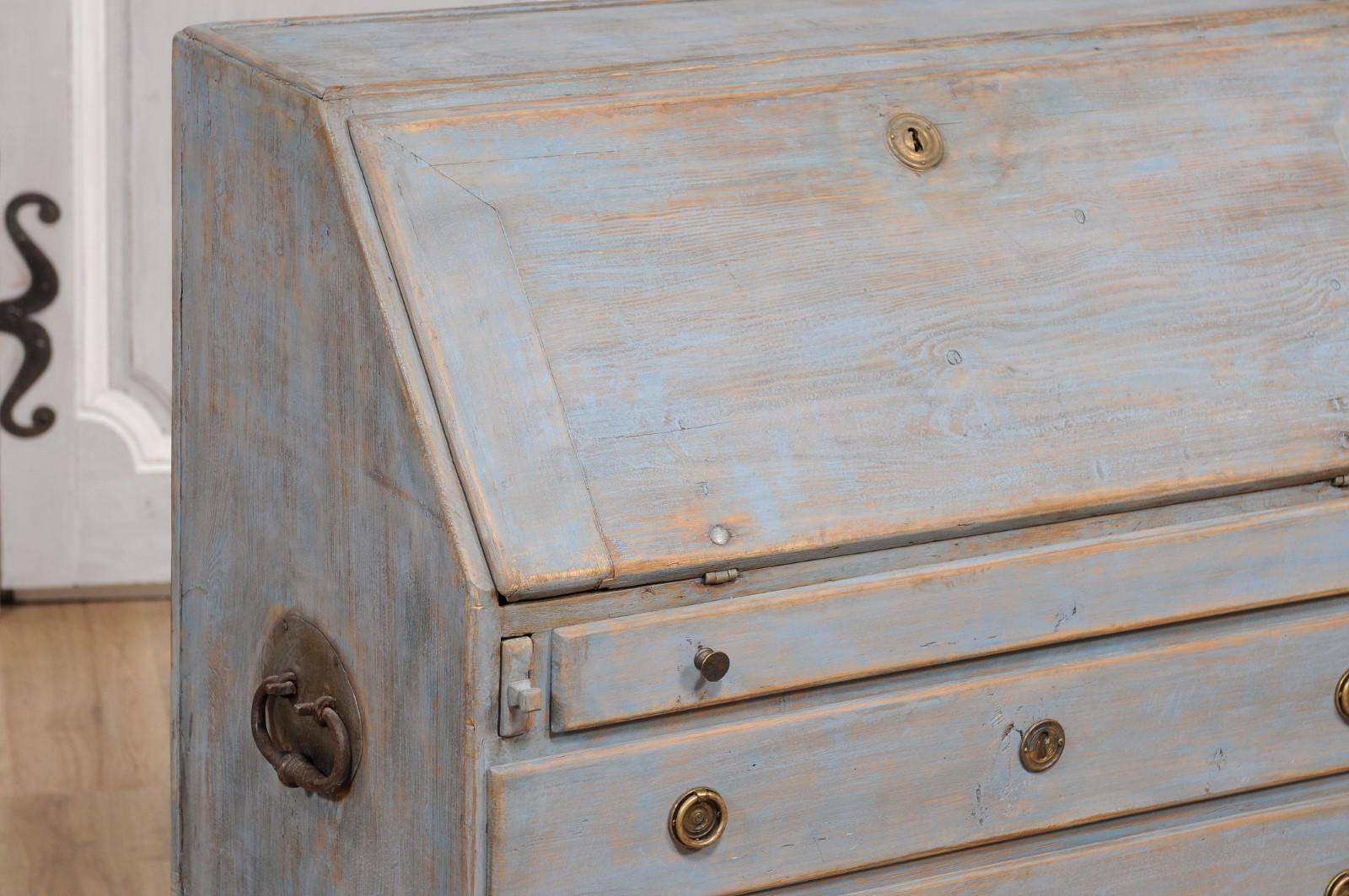 Wood Early 19th Century Blue Painted Swedish Gustavian Period Slant-Front Secretary For Sale