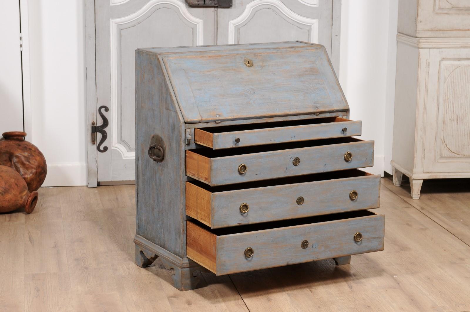 Early 19th Century Blue Painted Swedish Gustavian Period Slant-Front Secretary For Sale 3