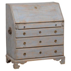 Early 19th Century Blue Painted Swedish Gustavian Period Slant-Front Secretary