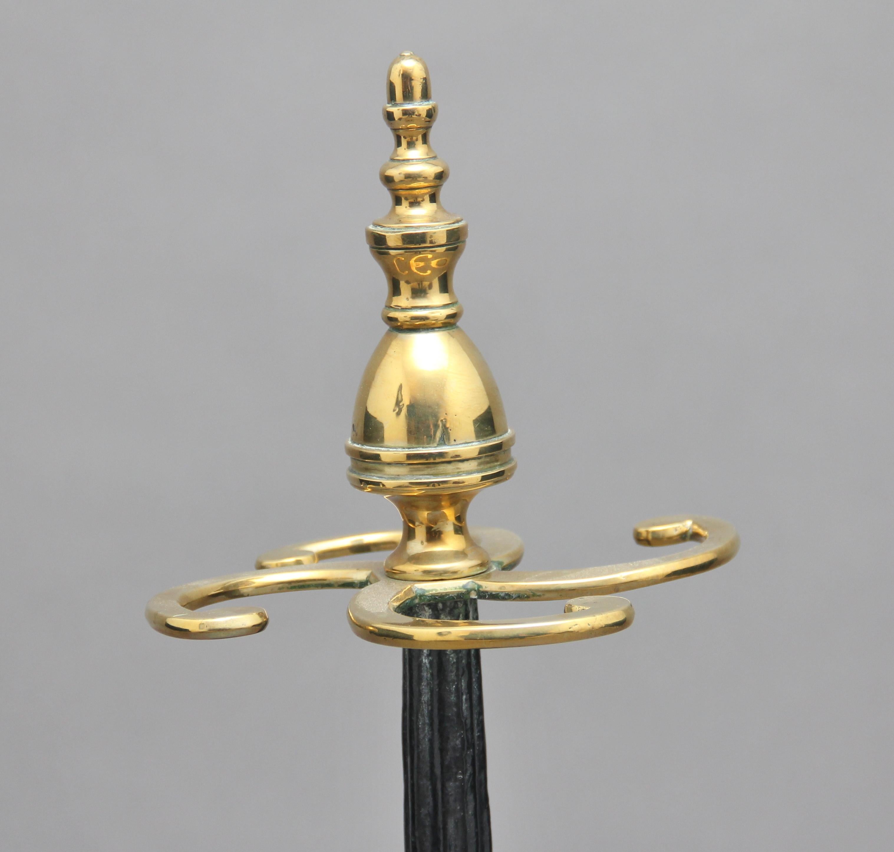 Regency Early 19th Century Brass and Cast Iron Stick Stand For Sale