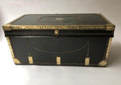 Early 19th Century Brass Bound and Studded Leather Covered Travelling Trunk
