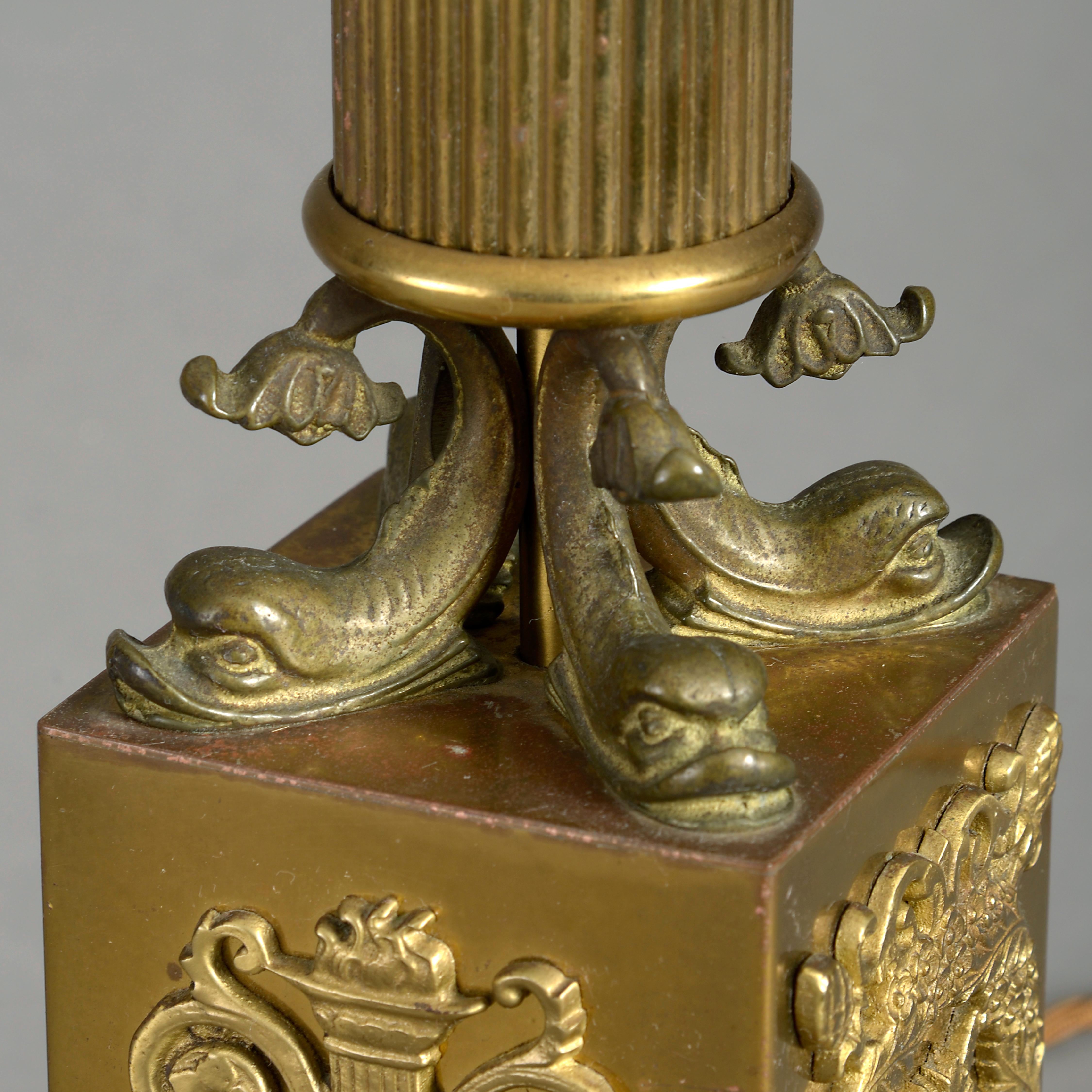 French Early 19th Century Brass Column Lamp