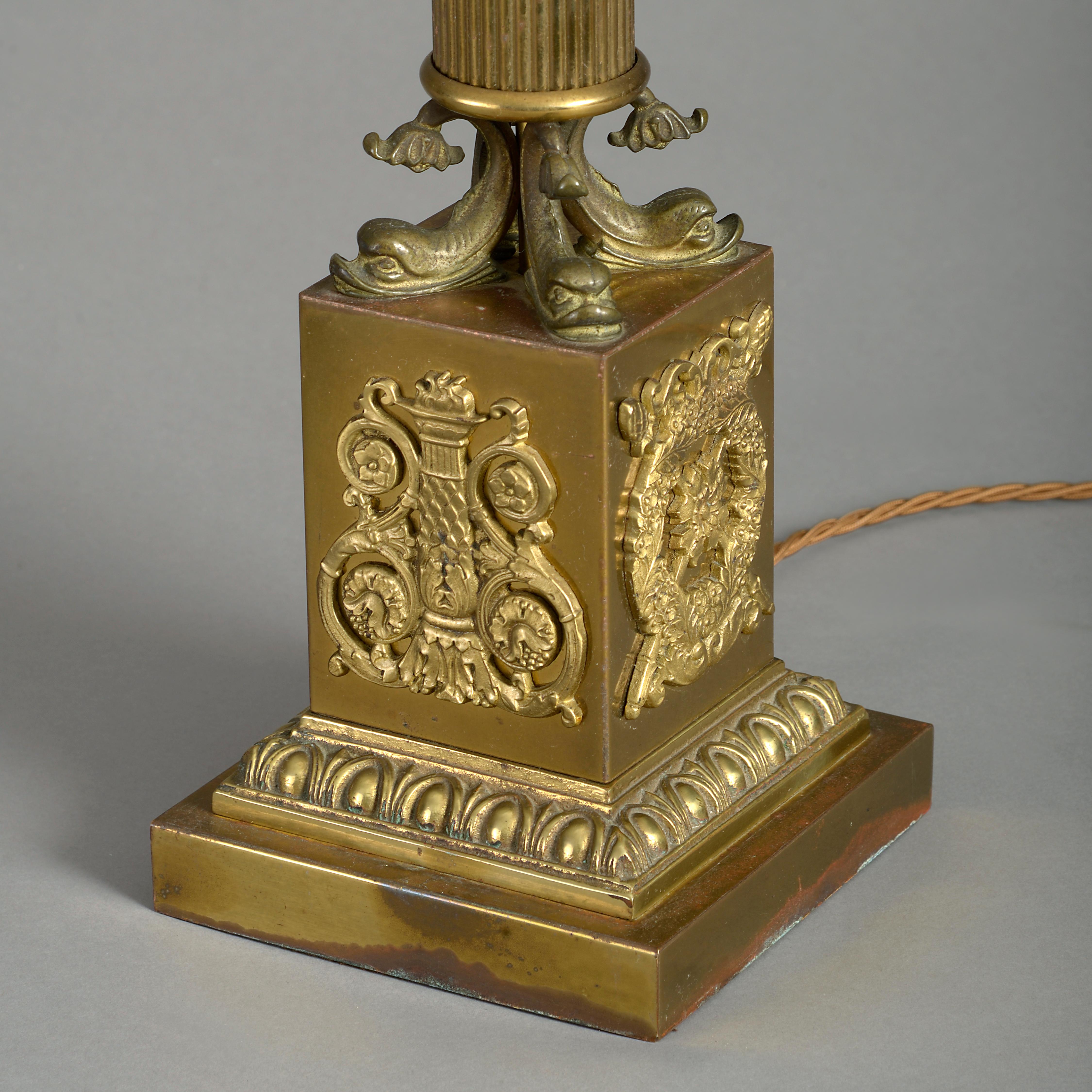 Cast Early 19th Century Brass Column Lamp
