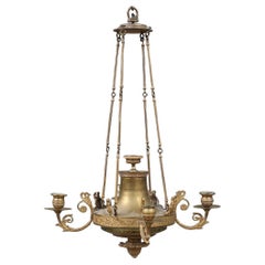Early 19th Century Brass Empire Hanging Chandelier for Four Candles