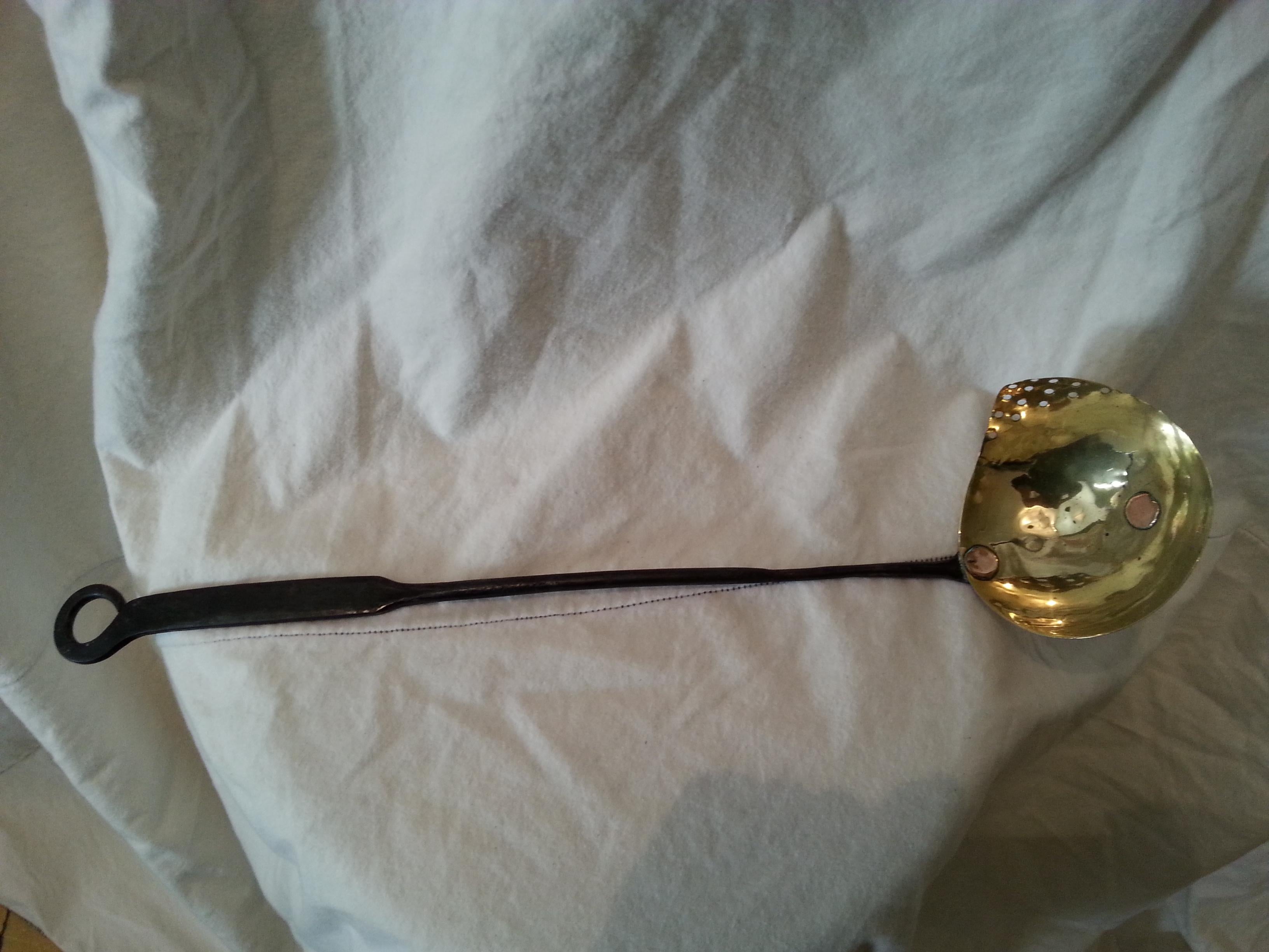 Early 19th Century Brass Ladle with Pierced Edge for Straining and Steel Handle For Sale 6