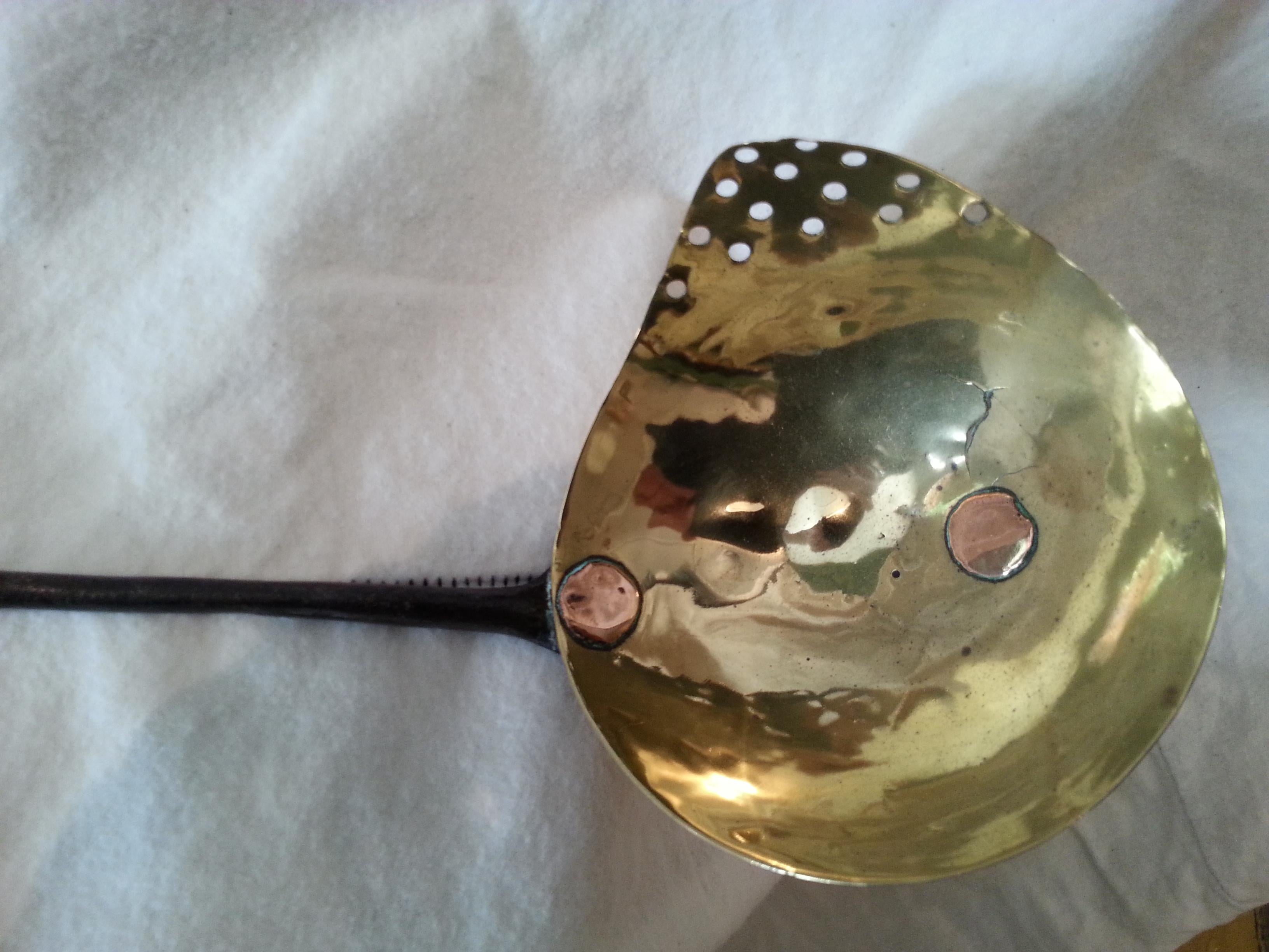 Early 19th Century Brass Ladle with Pierced Edge for Straining and Steel Handle For Sale 9