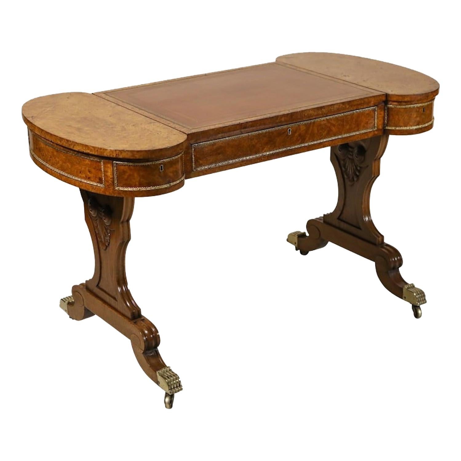 Early 19th Century Brass-Mounted Pollard Oak Writing Table  For Sale