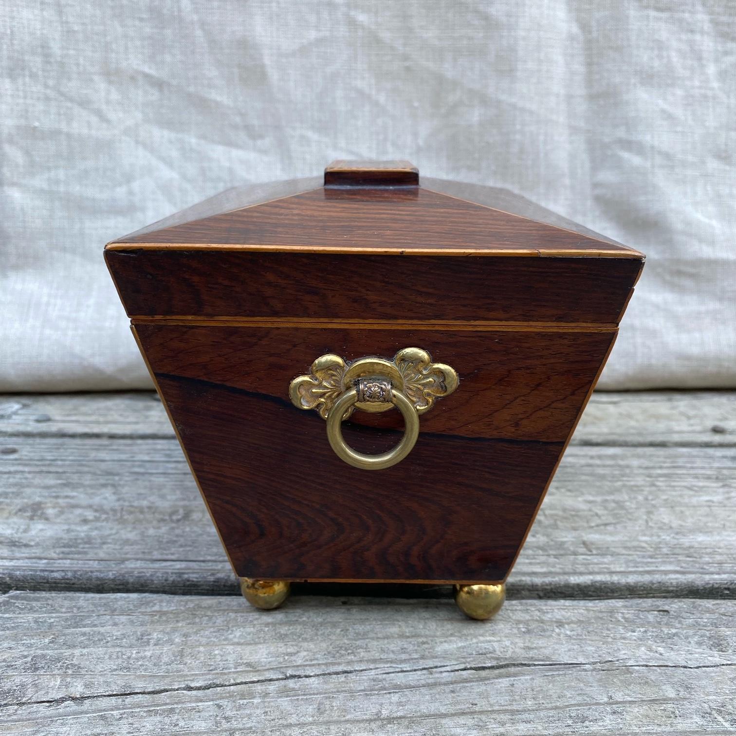 Early 19th Century British Georgian Inlaid Sarcophagus Tea Caddy 4