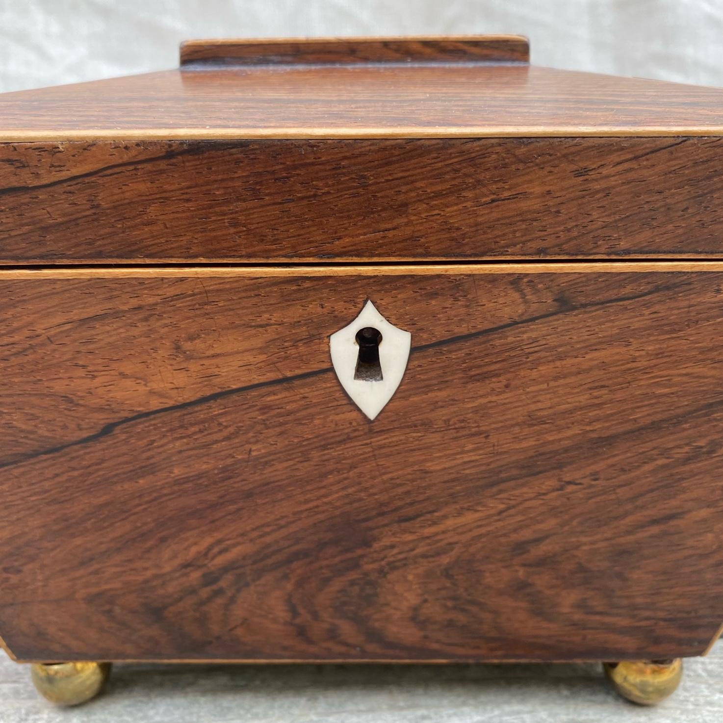 English Early 19th Century British Georgian Inlaid Sarcophagus Tea Caddy