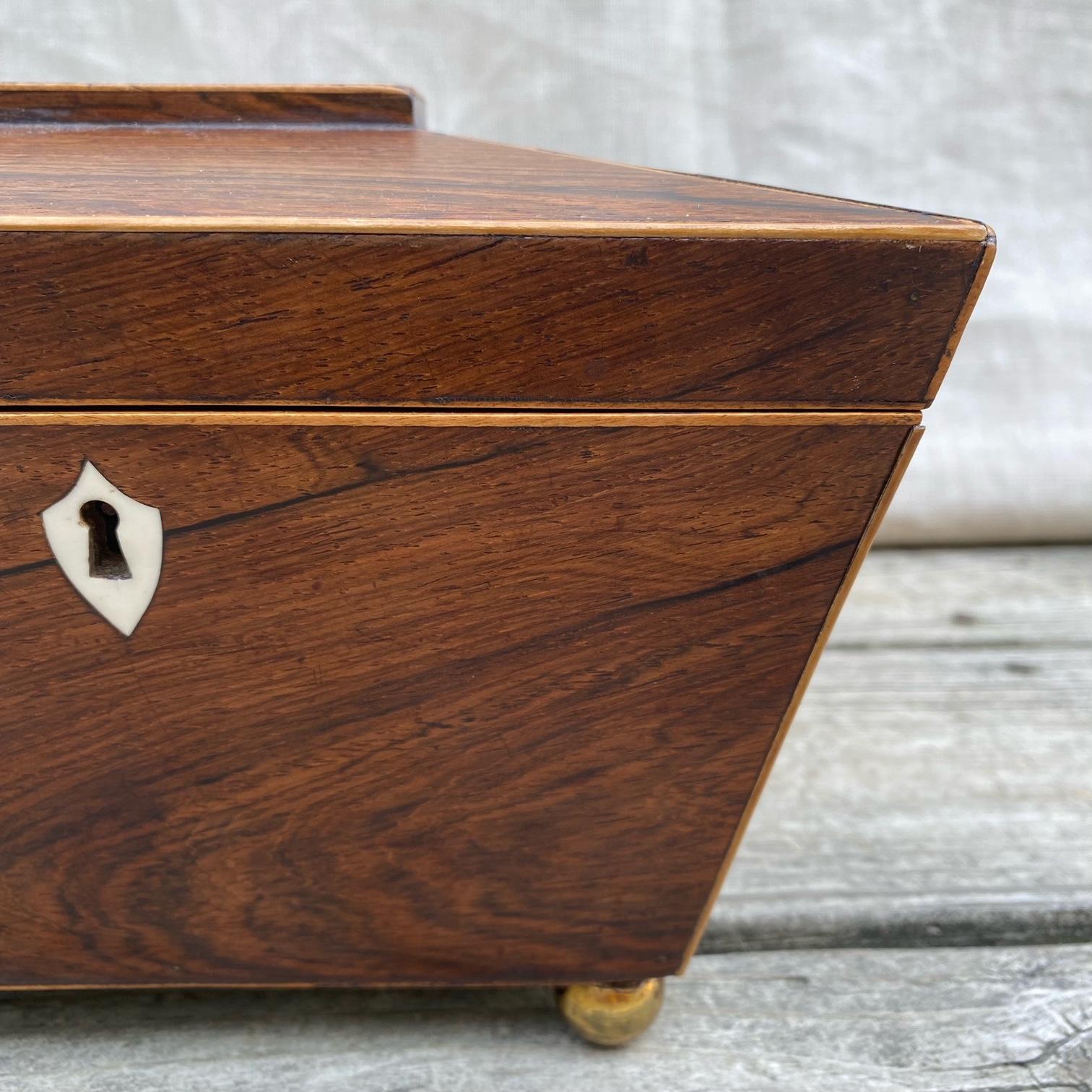 Inlay Early 19th Century British Georgian Inlaid Sarcophagus Tea Caddy