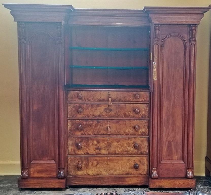 Hand-Crafted Early 19th Century British Mahogany Gothic Revival Wardrobe For Sale