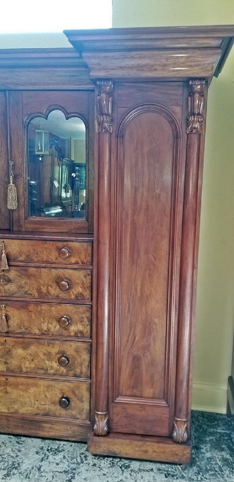 Hand-Crafted Early 19th Century British Mahogany Gothic Revival Wardrobe For Sale