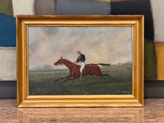 Early 19th Century British School Oil Painting of Galloping Horse With Jockey