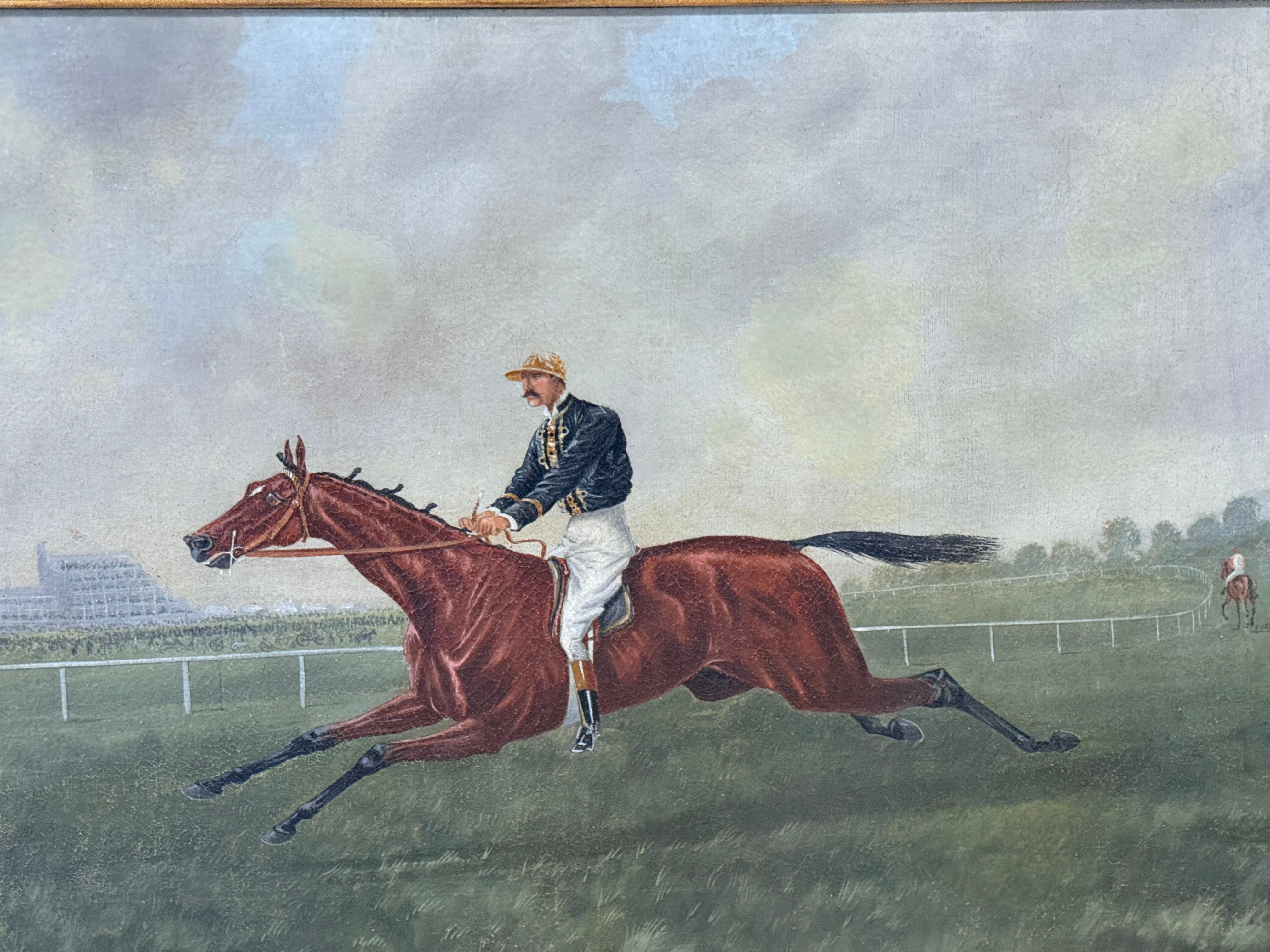 Peinture à l'huile du début du 19e siècle de l'école britannique représentant un cheval au galop avec un jockey Bon état - En vente à Charlottesville, VA